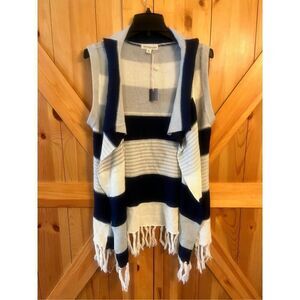 Poof Excellence Women Blue/cream Cardigan M Nwt